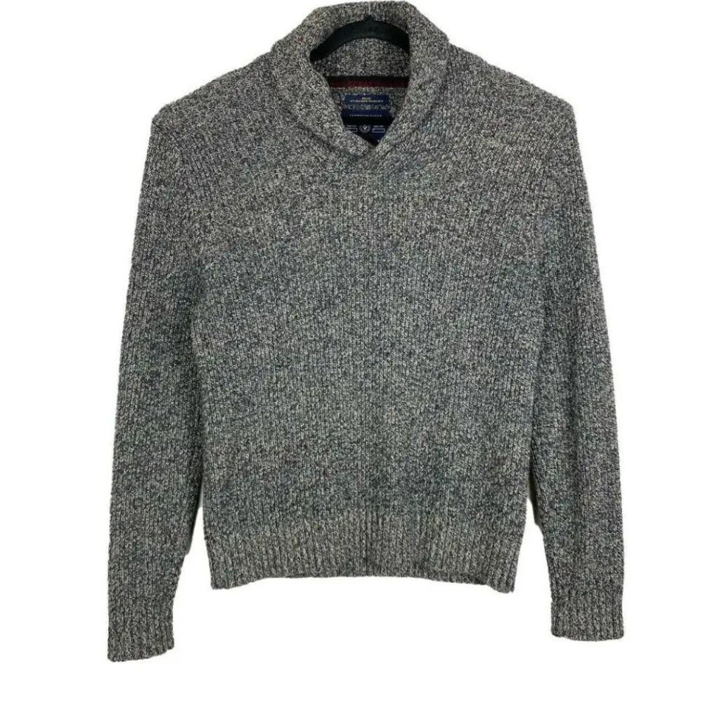 AmericanEagleOutfitters XS Sweater AthleticFitShawlCollarBlackWhiteWool BlendMen